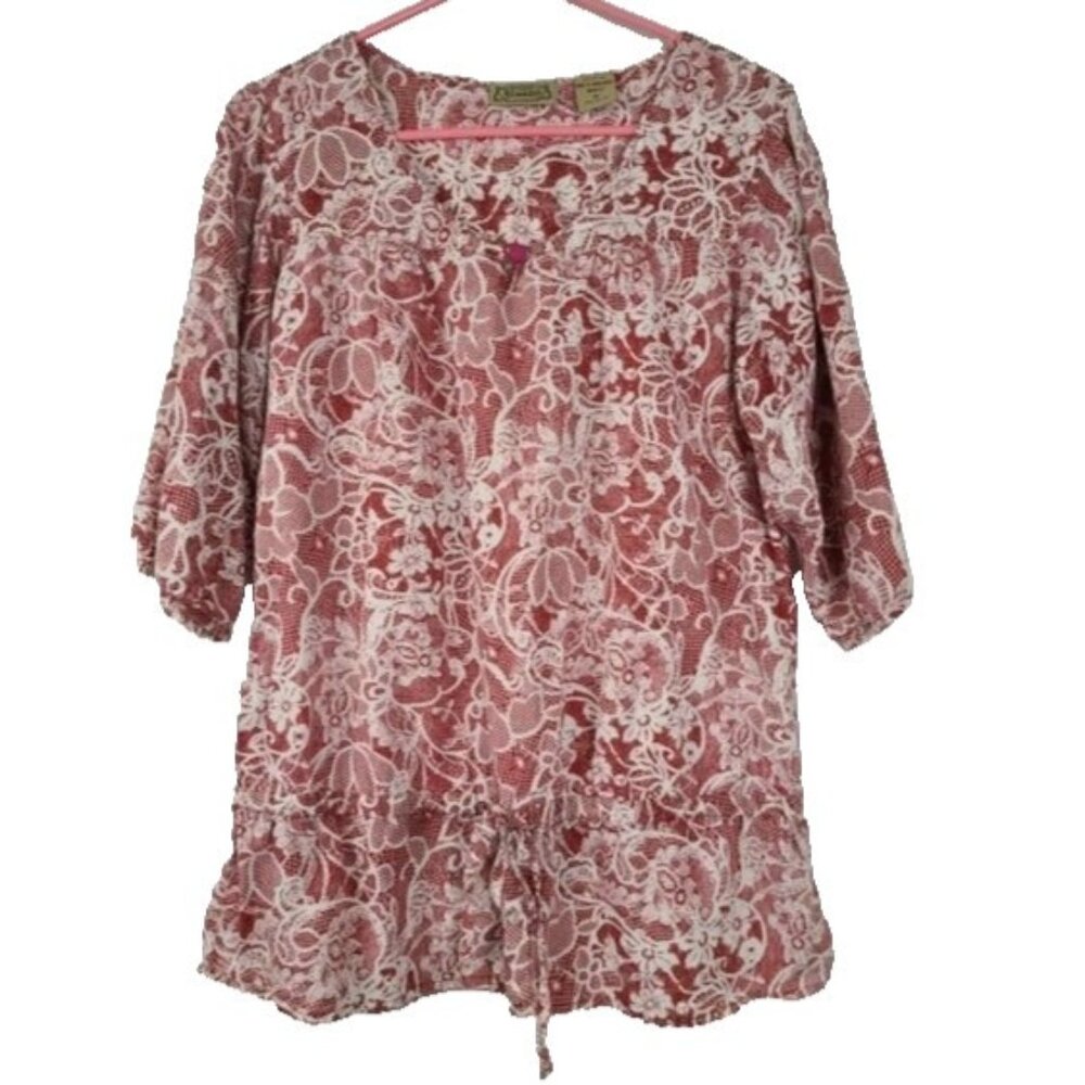 Vintage Y2K Art and Soul Womens Top Medium Red Floral Short Sleeve BOHO Casual